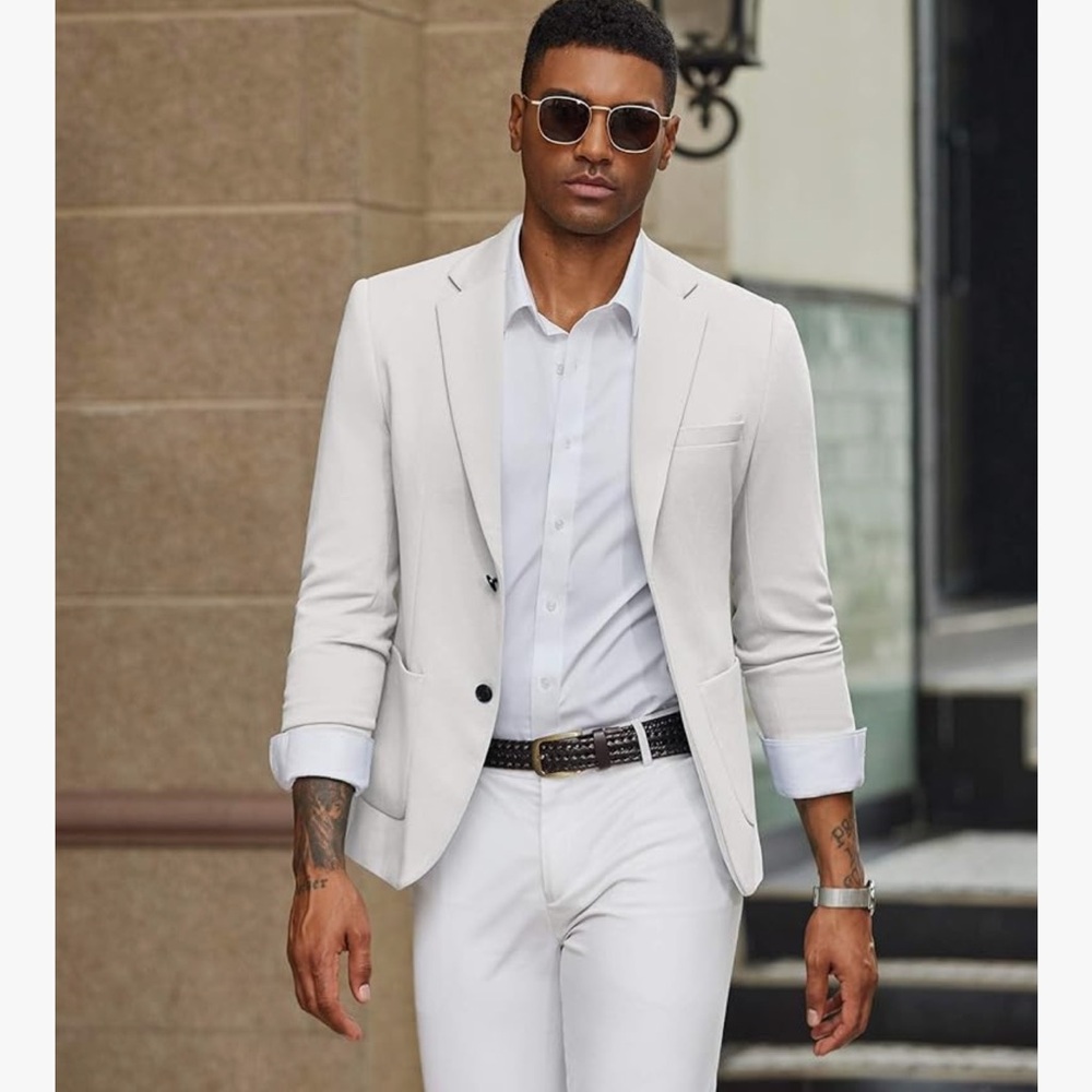 Men's White Slim Fit Two-Button Blazer
